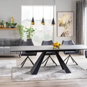 Nedsatt pris Matbord Rians Förlängningsbart 160 cm Betonglook Glas/Betonggrå/Mattsvart - Möbler