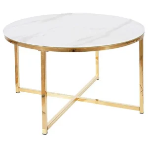 Premium Salmaise Soffbord 80 cm Runt Marmormönster Vit/Guld/Glas - Möbler