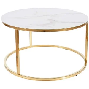 Kampanj Sabines Soffbord 80 cm Runt Marmormönster Vit/Guld/Glas - Möbler