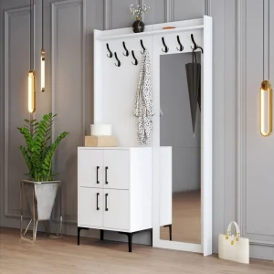 Retzow Hallmöbelset 35x120 cm med Spegel Vit - Möbler Erbjudande