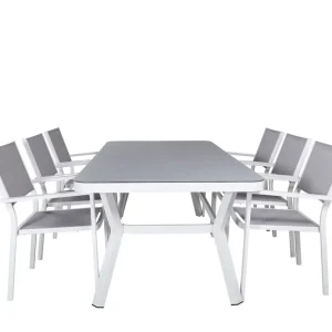 Snabb frakt Venture Home Virya Matgrupp Utomhus 200cm + 6 Copacabana Stapelbara Matstolar Utomhus Vit Venture Home - Utemöbler & utemiljö