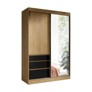 Abricot Garderob med Spegel 140x216x65 cm Svart - Förvaring Reapris