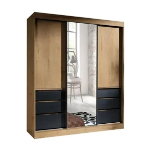 Abricot Garderob med Spegel 180x216x65 cm Svart - Förvaring Säker betalning