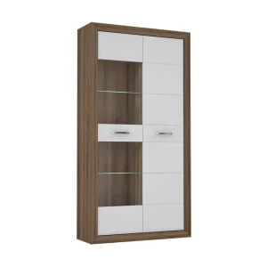 Premium Aridiala Vitrinskåp 34,5 cm djup 103 cm bred 197,3 cm hög Trä Glas Brun/Vit - Förvaring