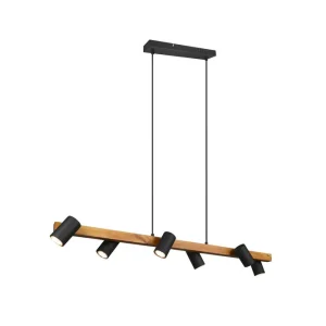 Populär Trio Lighting Marley Taklampa 115cm 6L 6xGU10 mattsvart/ trä Matt svart/Trä - Belysning