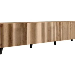 Scandinavian Choice Juniskär Ribbad TV Bänk i trä med förvaring - 40 cm djup 200 cm bred 49 cm hög Ek / Svart / Trä / Ribbad - Möbler Rabatt