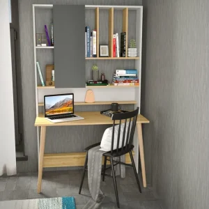 Rabatt Andifli Skrivbord 60x196,6x120 cm med förvaring Vit - Möbler