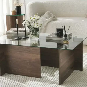 Almasi Rektangulärt Soffbord 105x40x105 cm Brun / Valnöt / Glas - Möbler Beställ idag