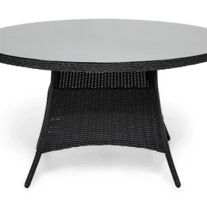 deNoord Marcus Stort Runt Matbord Utomhus 140 cm – Utebord i konstrotting med glasskiva för Uteplats och Trädgård Svart - Utemöbler & utemiljö Begränsat antal
